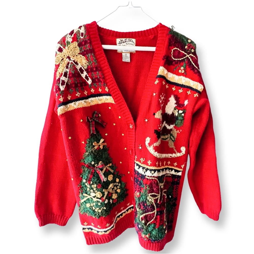 Vintage 80’s Heirloom Collection Christmas Sweater size S- w RIBBONS & BOWS!